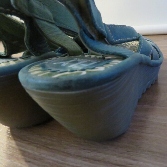 FLY LONDON Leather Yisa Wedge Sandals in Forest Green Sz US 6-6.5 / EU 38 - Picture 7 of 13